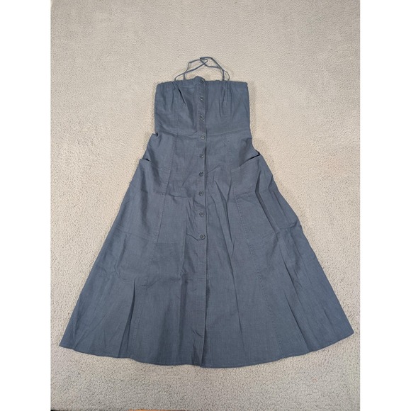 Theory Dress Womens 0 Blue Linen Blend Button Front Pockets Kavleigh Crunch - Picture 1 of 8